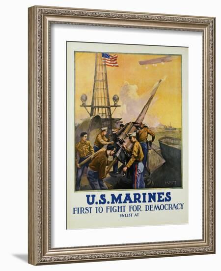 U.S. Marines - First to Fight for Democracy Recruiting Poster-L.a. Shafer-Framed Giclee Print