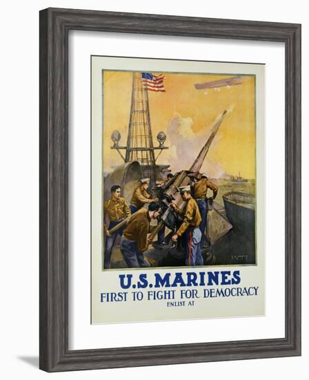 U.S. Marines - First to Fight for Democracy Recruiting Poster-L.a. Shafer-Framed Giclee Print