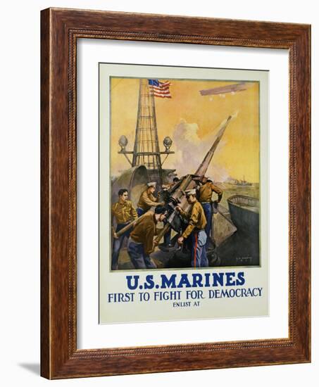 U.S. Marines - First to Fight for Democracy Recruiting Poster-L.a. Shafer-Framed Giclee Print