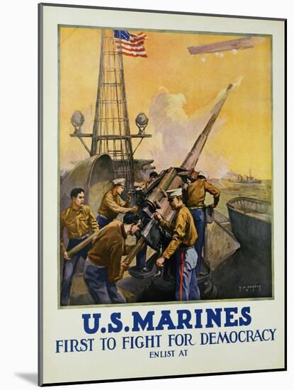 U.S. Marines - First to Fight for Democracy Recruiting Poster-L.a. Shafer-Mounted Giclee Print