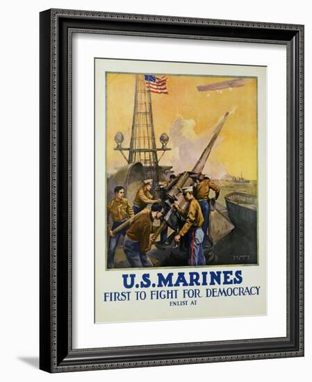 U.S. Marines - First to Fight for Democracy Recruiting Poster-L.a. Shafer-Framed Giclee Print