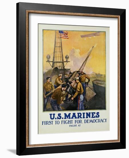 U.S. Marines - First to Fight for Democracy Recruiting Poster-L.a. Shafer-Framed Premium Giclee Print