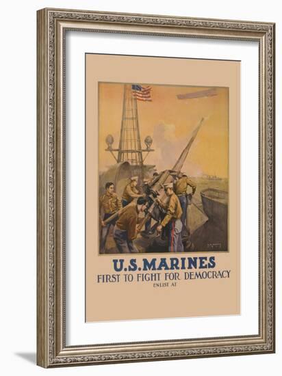 U.S. Marines, First to Fight for Democracy-L.a. Shafer-Framed Art Print