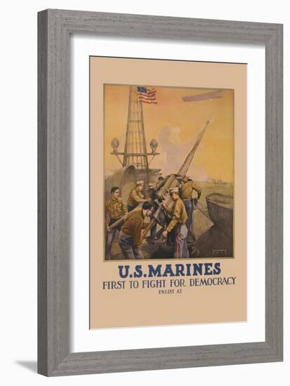 U.S. Marines, First to Fight for Democracy-L.a. Shafer-Framed Art Print