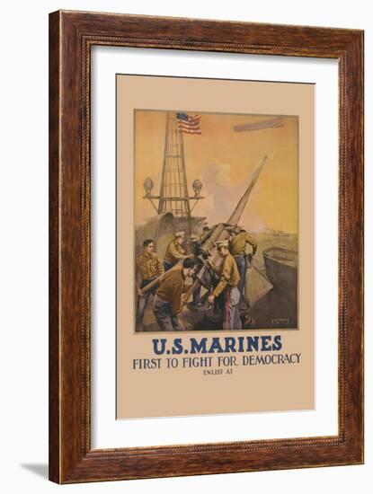 U.S. Marines, First to Fight for Democracy-L.a. Shafer-Framed Art Print