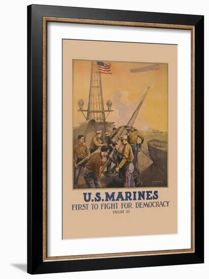 U.S. Marines, First to Fight for Democracy-L.a. Shafer-Framed Art Print
