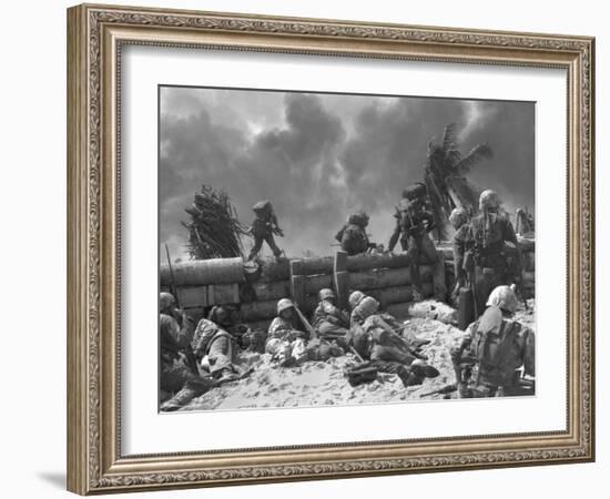 U.S. Marines Move Out from the Tarawa Beachhead into Japanese Smoke Covered Airstrip-null-Framed Photo