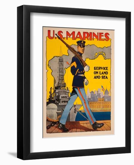 U.S. Marines, Service on Land and Sea-Vintage Reproduction-Framed Giclee Print