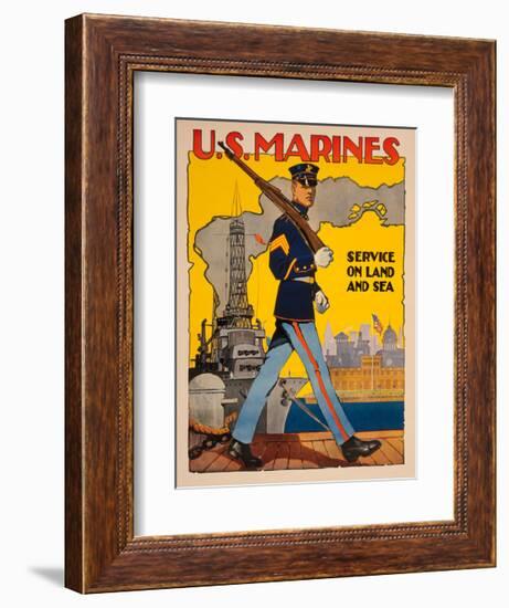 U.S. Marines, Service on Land and Sea-Vintage Reproduction-Framed Giclee Print