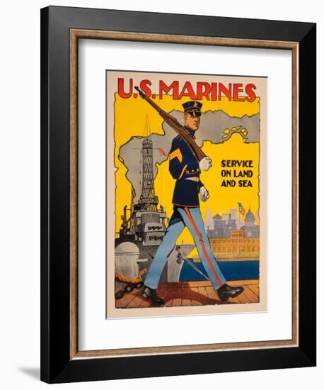 U.S. Marines, Service on Land and Sea-Vintage Reproduction-Framed Giclee Print