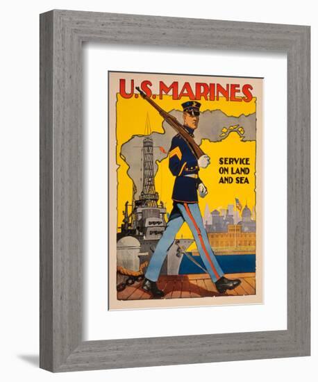 U.S. Marines, Service on Land and Sea-Vintage Reproduction-Framed Giclee Print