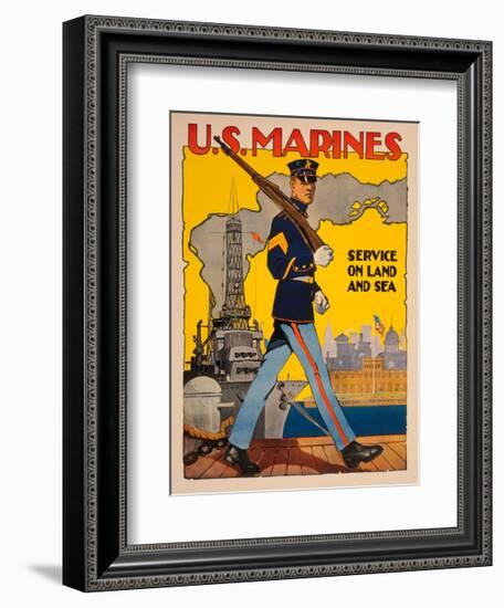U.S. Marines, Service on Land and Sea-Vintage Reproduction-Framed Giclee Print