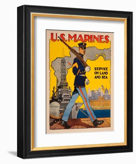 U.S. Marines, Service on Land and Sea-Vintage Reproduction-Framed Giclee Print