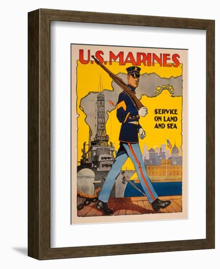 U.S. Marines, Service on Land and Sea-Vintage Reproduction-Framed Giclee Print