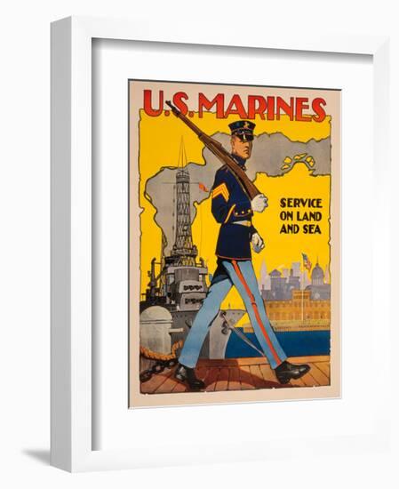 U.S. Marines, Service on Land and Sea-Vintage Reproduction-Framed Giclee Print