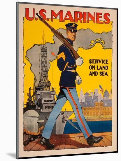 U.S. Marines, Service on Land and Sea-Vintage Reproduction-Mounted Giclee Print