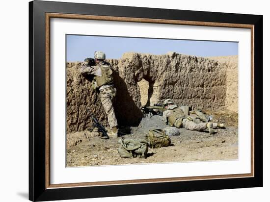 U.S. Marines Take Cover During a Patrol in Afghanistan-null-Framed Photographic Print