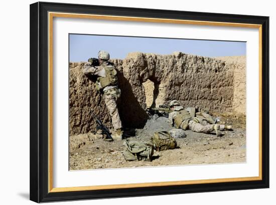 U.S. Marines Take Cover During a Patrol in Afghanistan-null-Framed Photographic Print