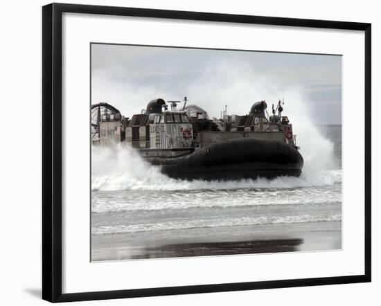 U.S. Navy Landing Craft Air Cushion Makes a Beach Landing-Stocktrek Images-Framed Photographic Print