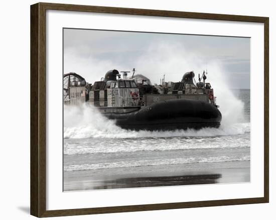 U.S. Navy Landing Craft Air Cushion Makes a Beach Landing-Stocktrek Images-Framed Photographic Print