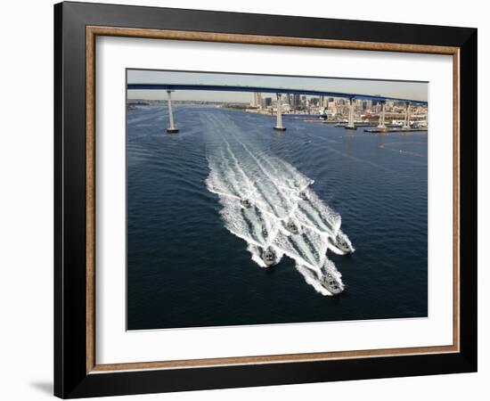 U.S. Navy Patrol Boats Conduct Operations Near the Coronado Bay Bridge in San Diego, California-Stocktrek Images-Framed Photographic Print