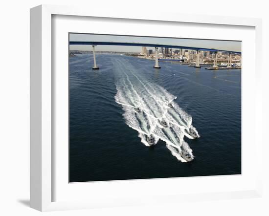 U.S. Navy Patrol Boats Conduct Operations Near the Coronado Bay Bridge in San Diego, California-Stocktrek Images-Framed Photographic Print