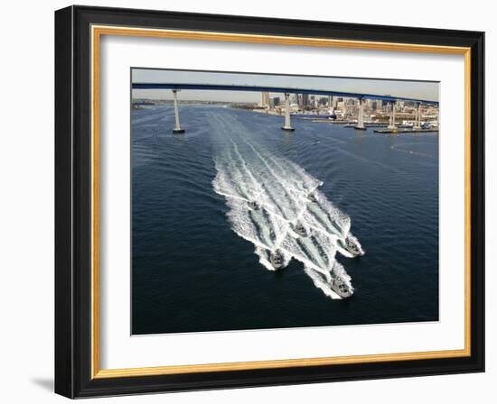 U.S. Navy Patrol Boats Conduct Operations Near the Coronado Bay Bridge in San Diego, California-Stocktrek Images-Framed Photographic Print