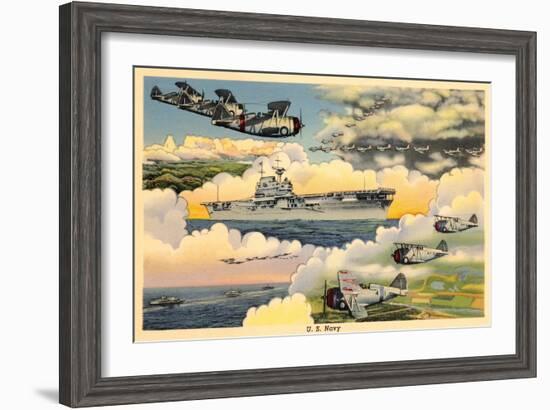 U.S. Navy Planes and Aircraft Carrier-null-Framed Art Print