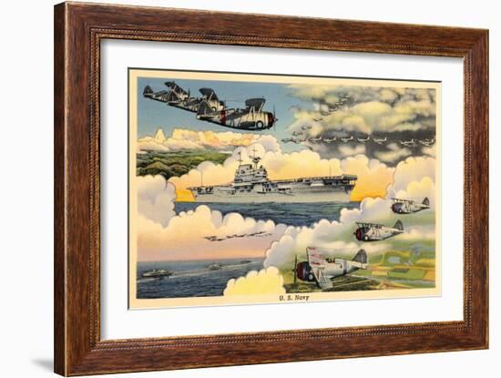 U.S. Navy Planes and Aircraft Carrier-null-Framed Art Print