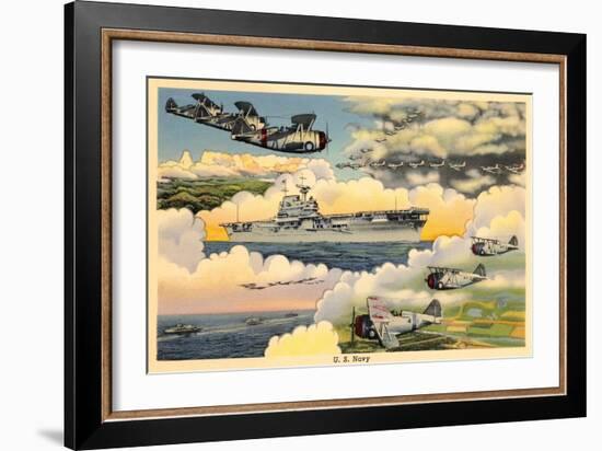 U.S. Navy Planes and Aircraft Carrier-null-Framed Art Print