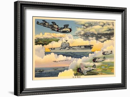 U.S. Navy Planes and Aircraft Carrier-null-Framed Art Print