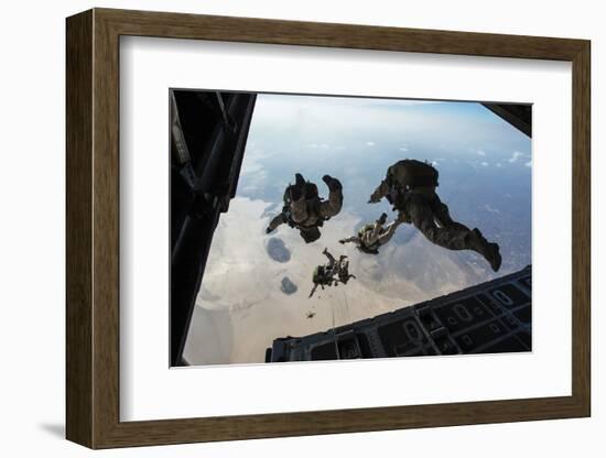 U.S. Pararescuemen and U.S. Marines Jump from a Hc-130 over Djibouti-Stocktrek Images-Framed Photographic Print