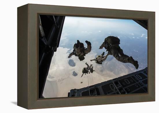 U.S. Pararescuemen and U.S. Marines Jump from a Hc-130 over Djibouti-Stocktrek Images-Framed Premier Image Canvas