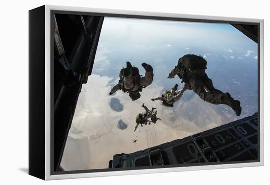 U.S. Pararescuemen and U.S. Marines Jump from a Hc-130 over Djibouti-Stocktrek Images-Framed Premier Image Canvas