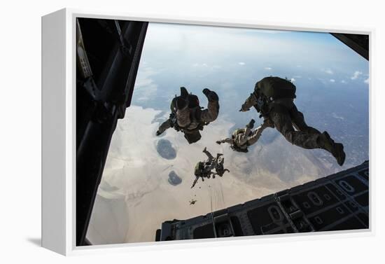 U.S. Pararescuemen and U.S. Marines Jump from a Hc-130 over Djibouti-Stocktrek Images-Framed Premier Image Canvas