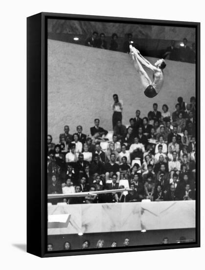 U.S. Platform Diver Frank Gorman Competing in Olympics-Art Rickerby-Framed Premier Image Canvas