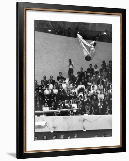 U.S. Platform Diver Frank Gorman Competing in Olympics-Art Rickerby-Framed Premium Photographic Print