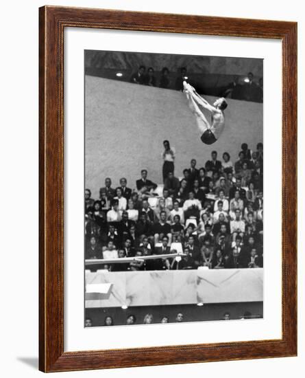 U.S. Platform Diver Frank Gorman Competing in Olympics-Art Rickerby-Framed Premium Photographic Print