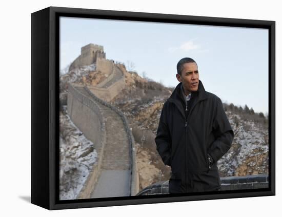 U.S. President Barack Obama Tours the Great Wall in Badaling, China-null-Framed Premier Image Canvas