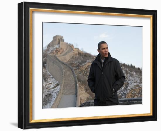 U.S. President Barack Obama Tours the Great Wall in Badaling, China-null-Framed Photographic Print