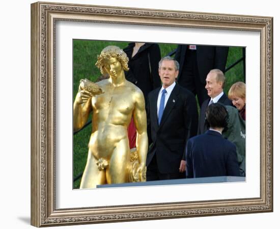 U.S. President George W. Bush, Russian President Vladimir Putin, Russian First Lady Lyudmila Putin-null-Framed Photographic Print