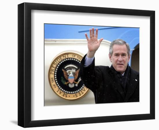 U.S. President George W. Bush Waves as He Steps out of the Air Force One-null-Framed Photographic Print