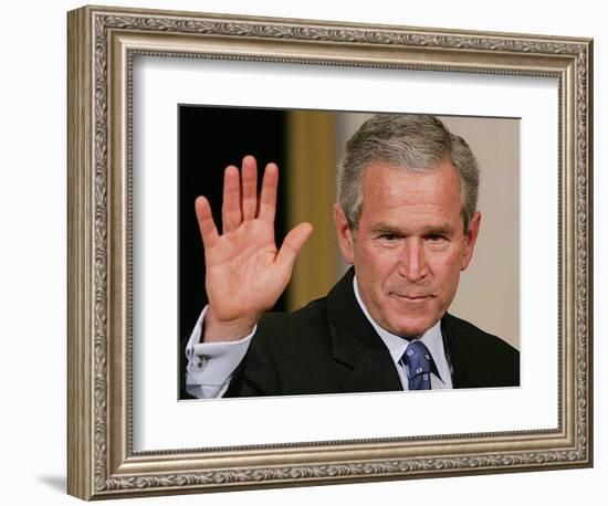 U.S. President George W. Bush Waves at the Audience-null-Framed Photographic Print