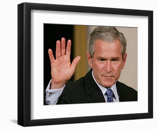 U.S. President George W. Bush Waves at the Audience-null-Framed Photographic Print