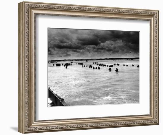 U.S. Reinforcements Wade Through the Surf as They Land at Normandy-null-Framed Photographic Print