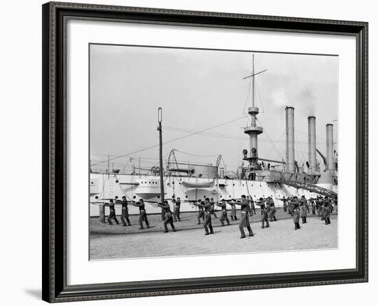 U.S.S. Brooklyn, Marine Guard Bayonet Drill-null-Framed Photo