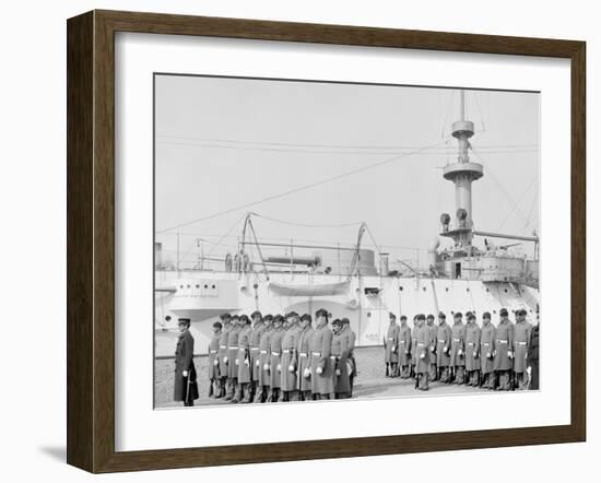 U.S.S. Brooklyn, Marine Guard, Company Drill by Sections-null-Framed Photo