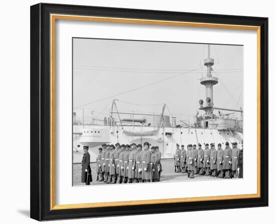 U.S.S. Brooklyn, Marine Guard, Company Drill by Sections-null-Framed Photo