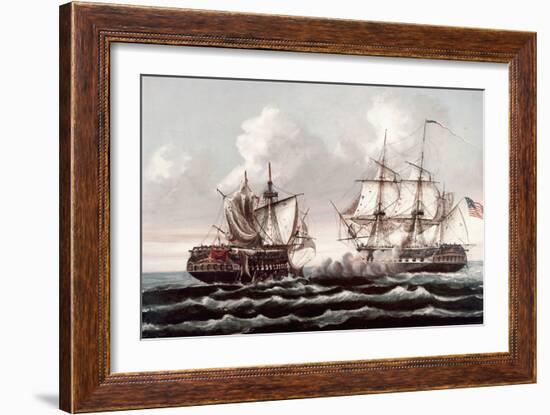 U.S.S. Constitution Defeating the H.M.S. Guerriere, War of 1812-Thomas Birch-Framed Giclee Print