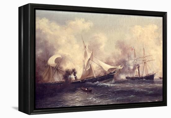 U.S.S. Kearsarge Sinking the Alabama, 19th June 1864-Xanthus Russell Smith-Framed Premier Image Canvas